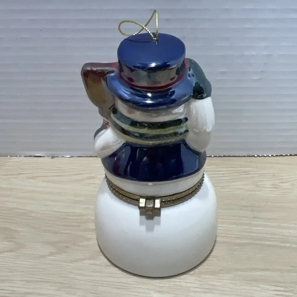 MR CHRISTMAS Porcelain Snowman Hinged Working Musical TRINKET BOX ORNAMENT